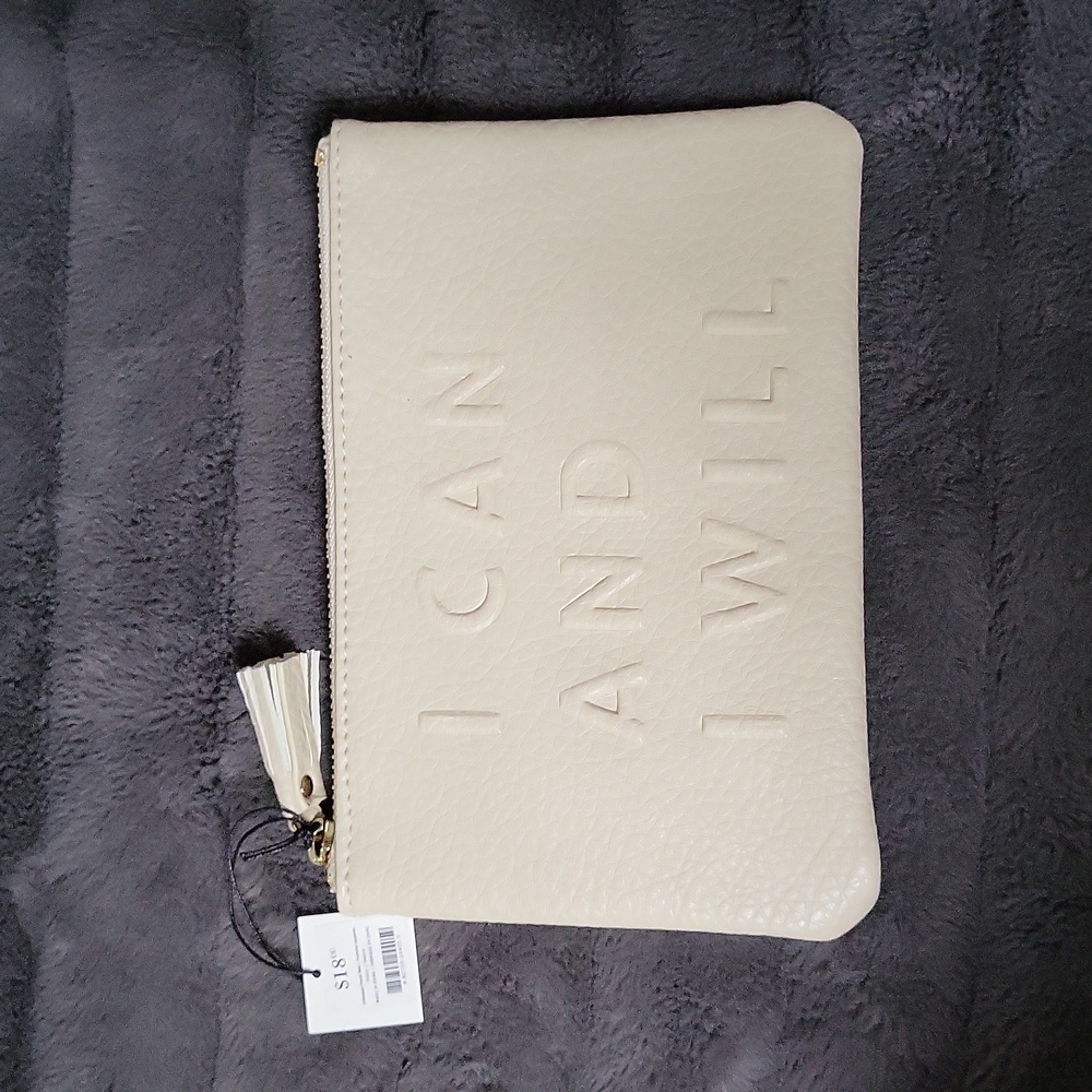 I Can and I Will Embossed Medium Pouch With Keyring, New With Tags